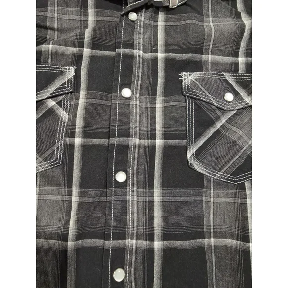 Age Of Wisdom Men XL Gray/Black Plaid Western Shirt Pearl Snap - Picture 3 of 7